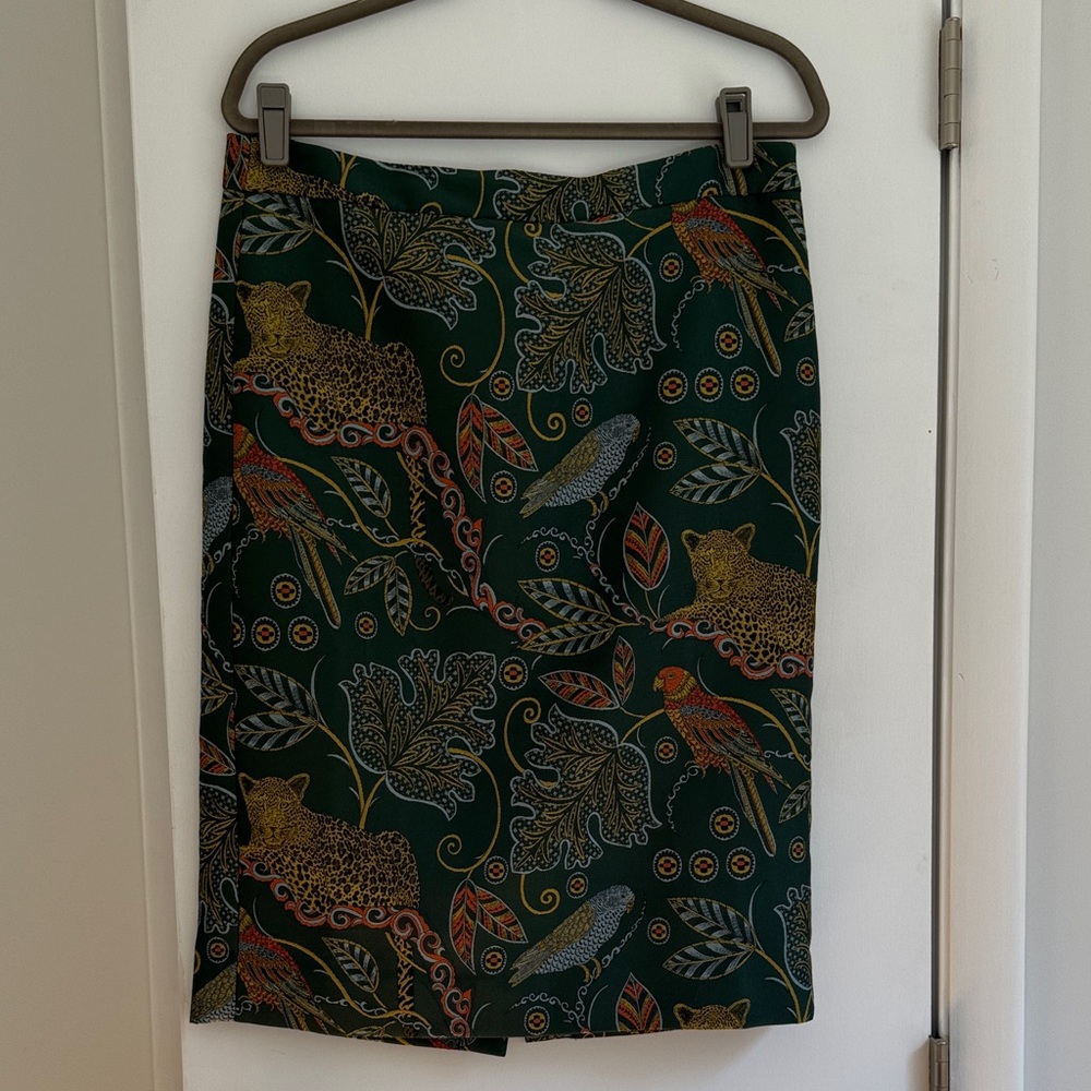 J. Crew Dark Green Animal Print Pencil Skirt